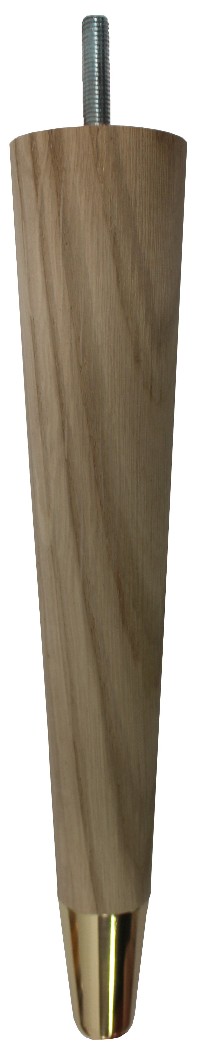 Liva Solid Oak Tapered Furniture Legs - Raw Finish - Brass Slipper Cups - Set of 4
