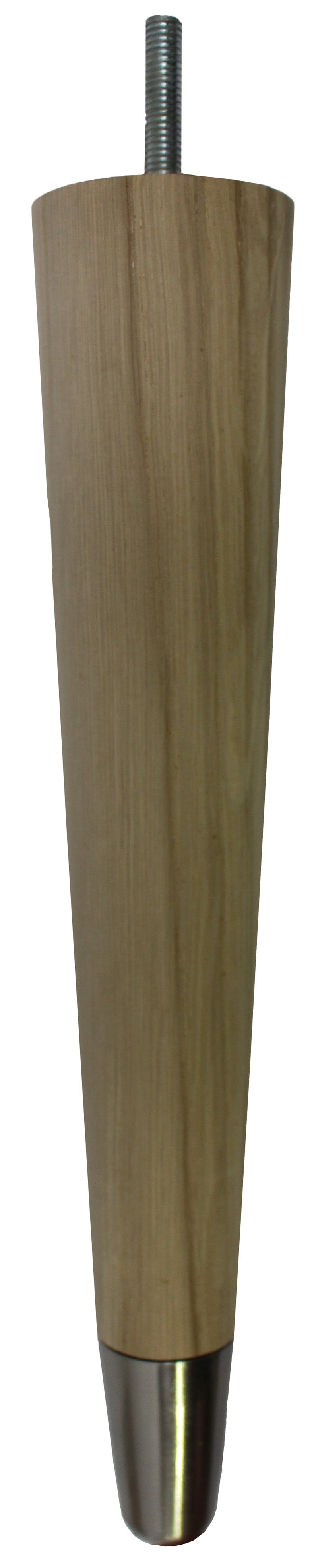 Liva Solid Oak Tapered Furniture Legs - Raw Finish - Brushed Chrome Slipper Cups - Set of 4