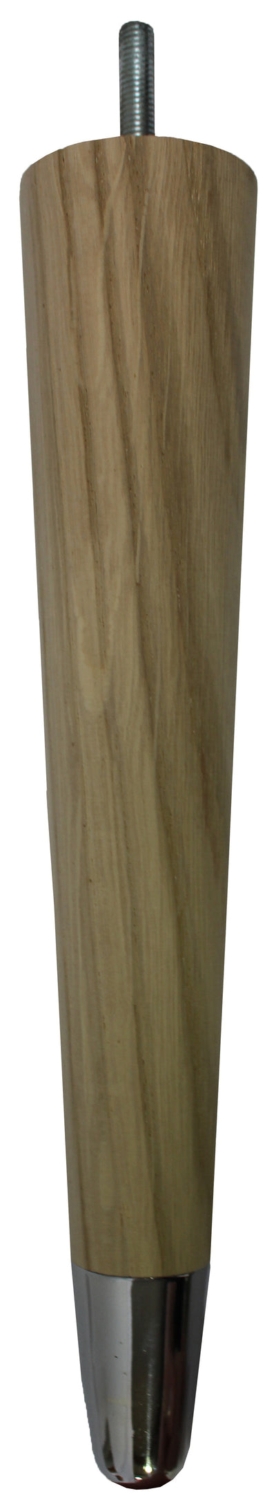 Liva Solid Oak Tapered Furniture Legs - Raw Finish - Chrome Slipper Cups - Set of 4