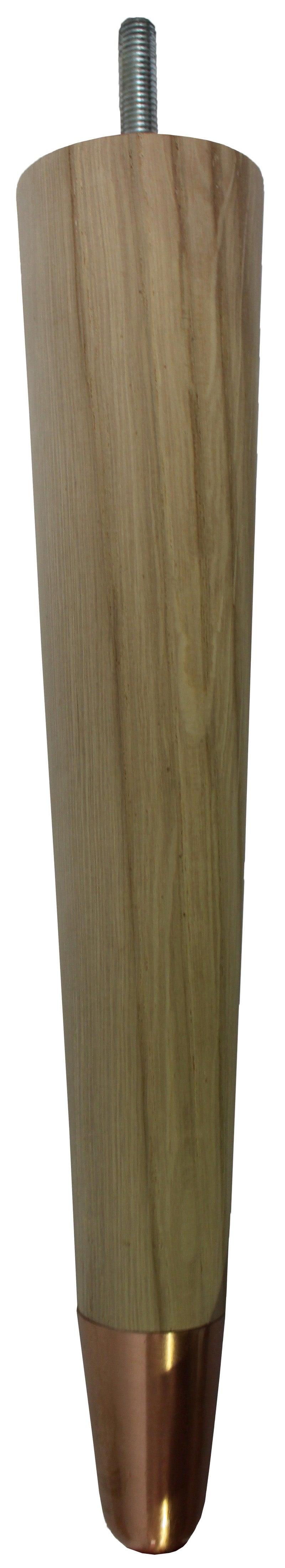 Liva Solid Oak Tapered Furniture Legs - Raw Finish - Copper Slipper Cups - Set of 4