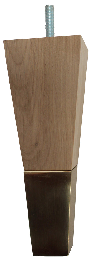 Luana Solid Oak Square Furniture Legs - Raw Finish - Brass Slipper Cups - Set of 4