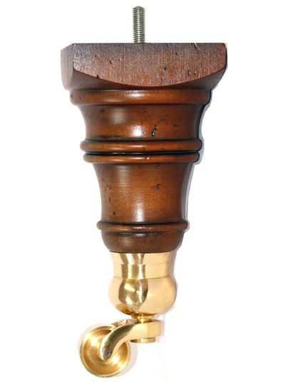 Scarlett Wooden Legs - Antique Brown Finish - Brass Cauldron Castor - Set of 2