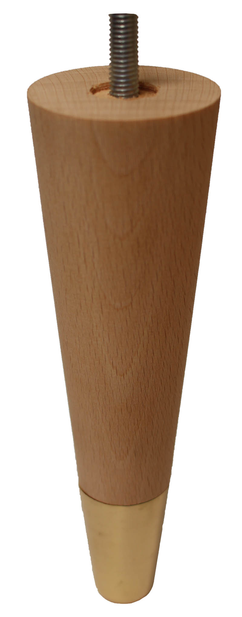Sonia Solid Beech Tapered Furniture Legs - Raw Finish - Brass Slipper Cups - Set of 4